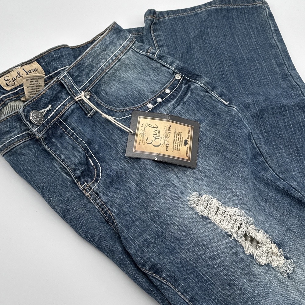 Earl Jean Blue Jeans Womens 6p‎ (31 X 28) Bootcut Distressed NEW